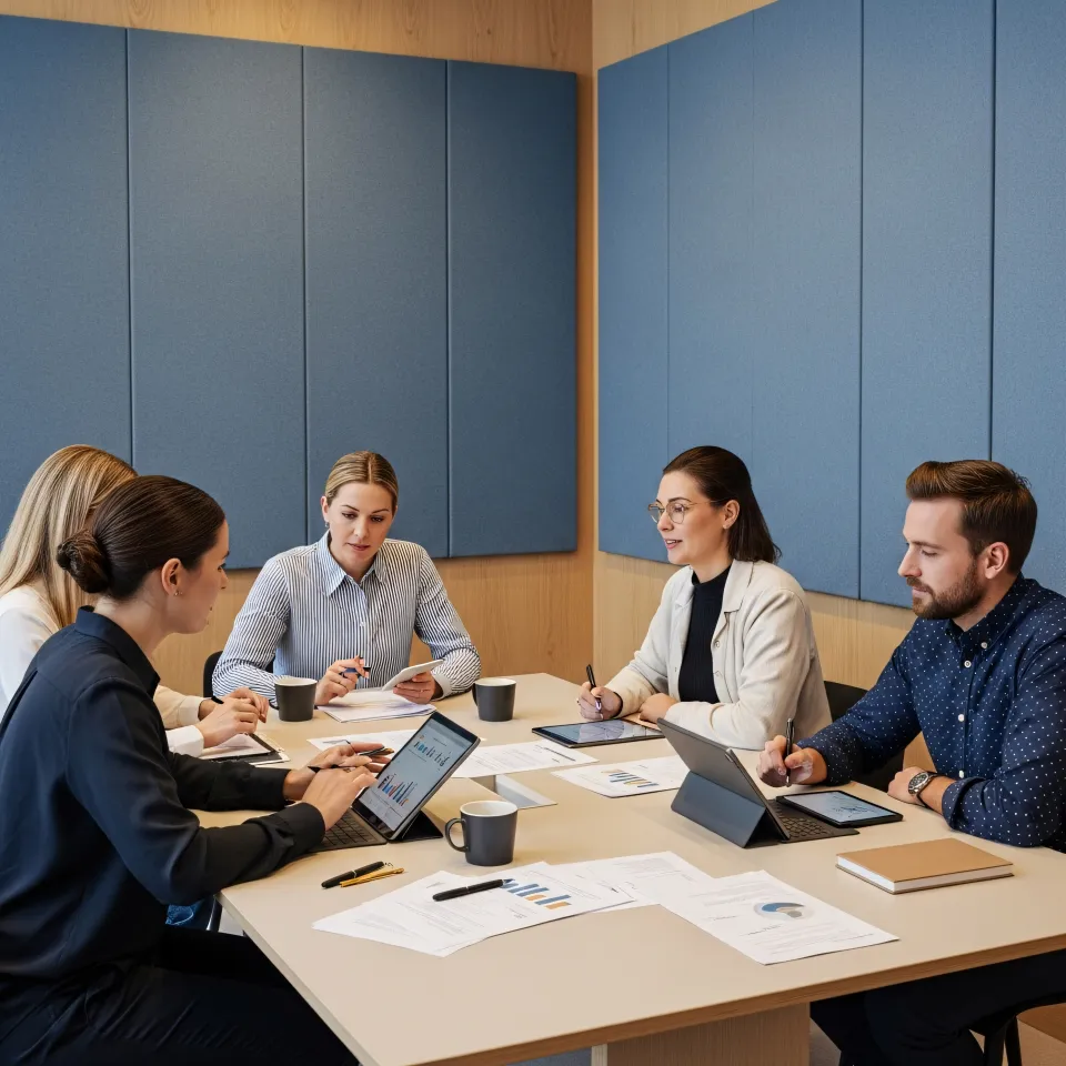 Equipe usando gráficos de análise imobiliária